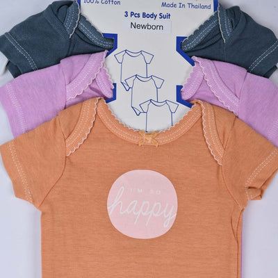 Solid Cotton Infant Girl Romper Set of 3 BD102
