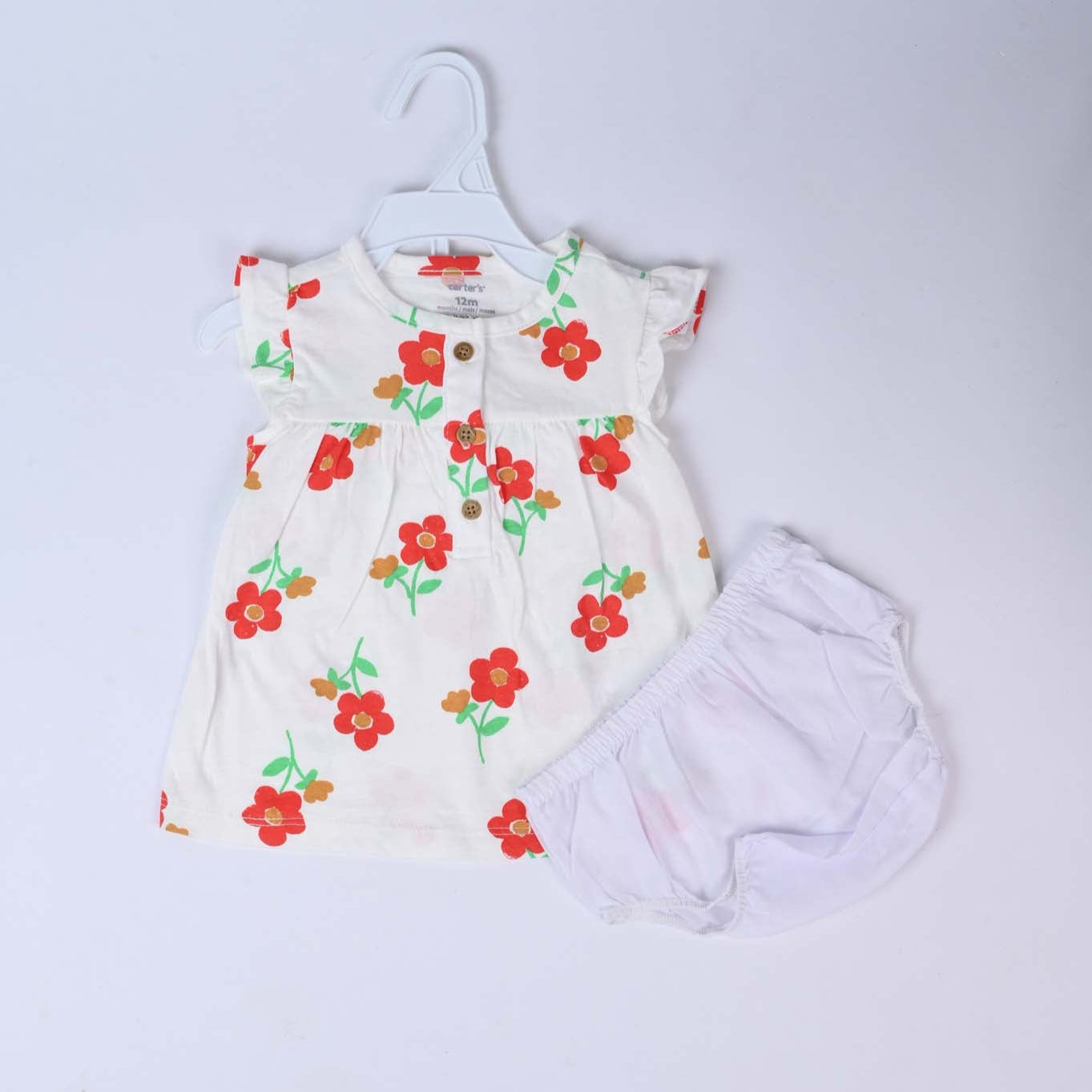 Red Cotton flower Frock 2 Piece Set