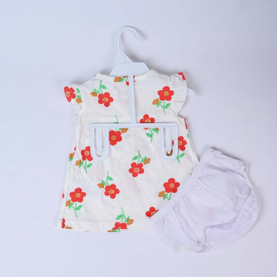 Red Cotton flower Frock 2 Piece Set