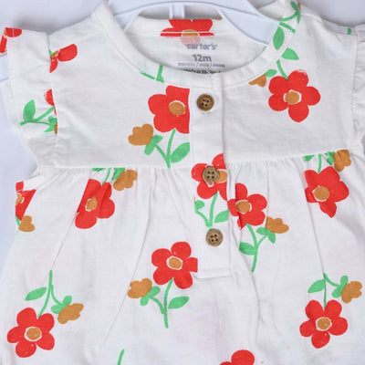 Red Cotton flower Frock 2 Piece Set