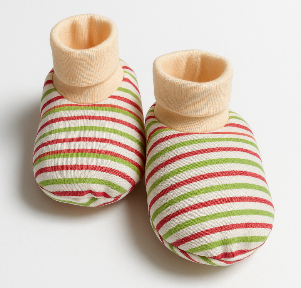 Infant Baby Booties Pack of 3 Blue Check and Orange Stripes and Green Rabbit| Imported
