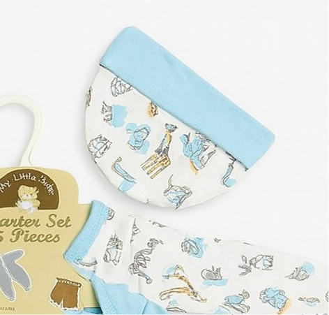 Starter Set for Baby– 5 Piece Light Blue White | Baby Girl and Boy| Gift Set for Baby | Jungle