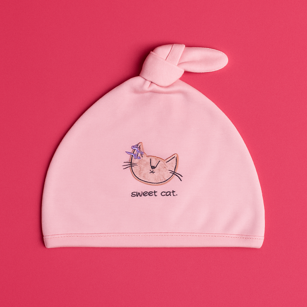 Cap for Baby Girl | Sweet Cat | Pink Color Baby Cap
