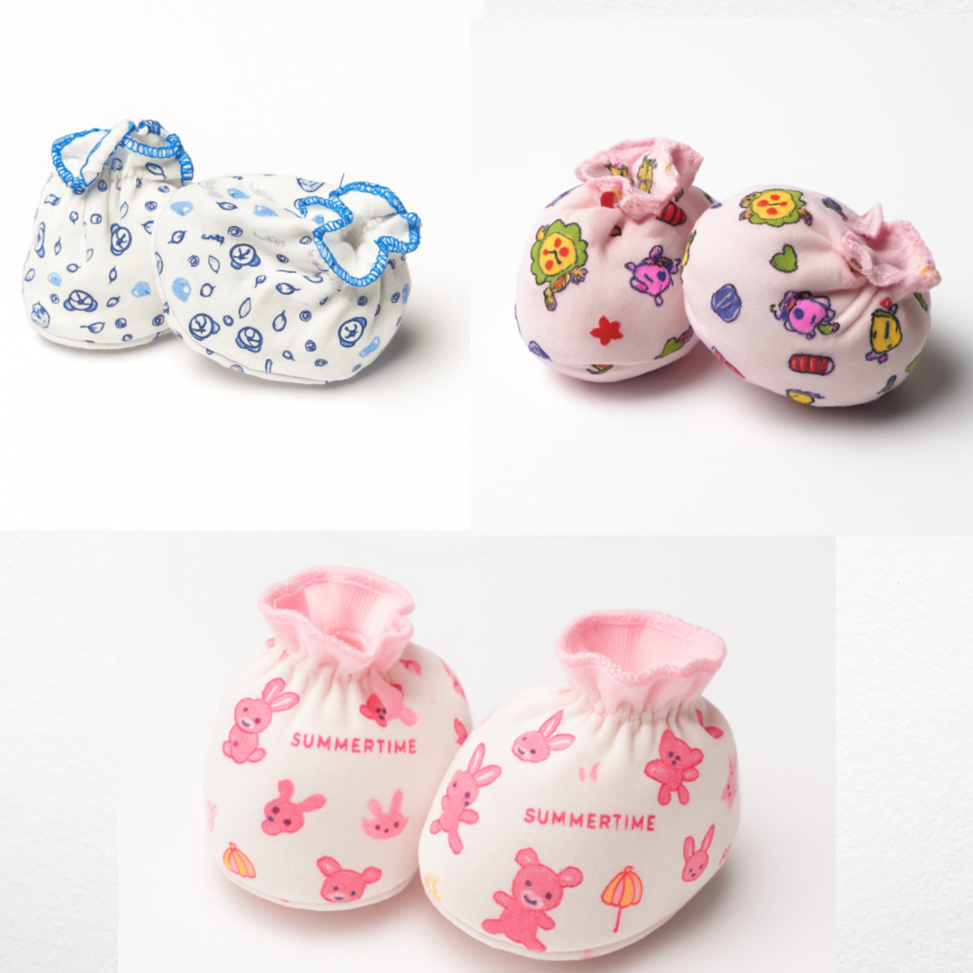 Set of 3 Booties Baby Girls | Pink and Blue Color