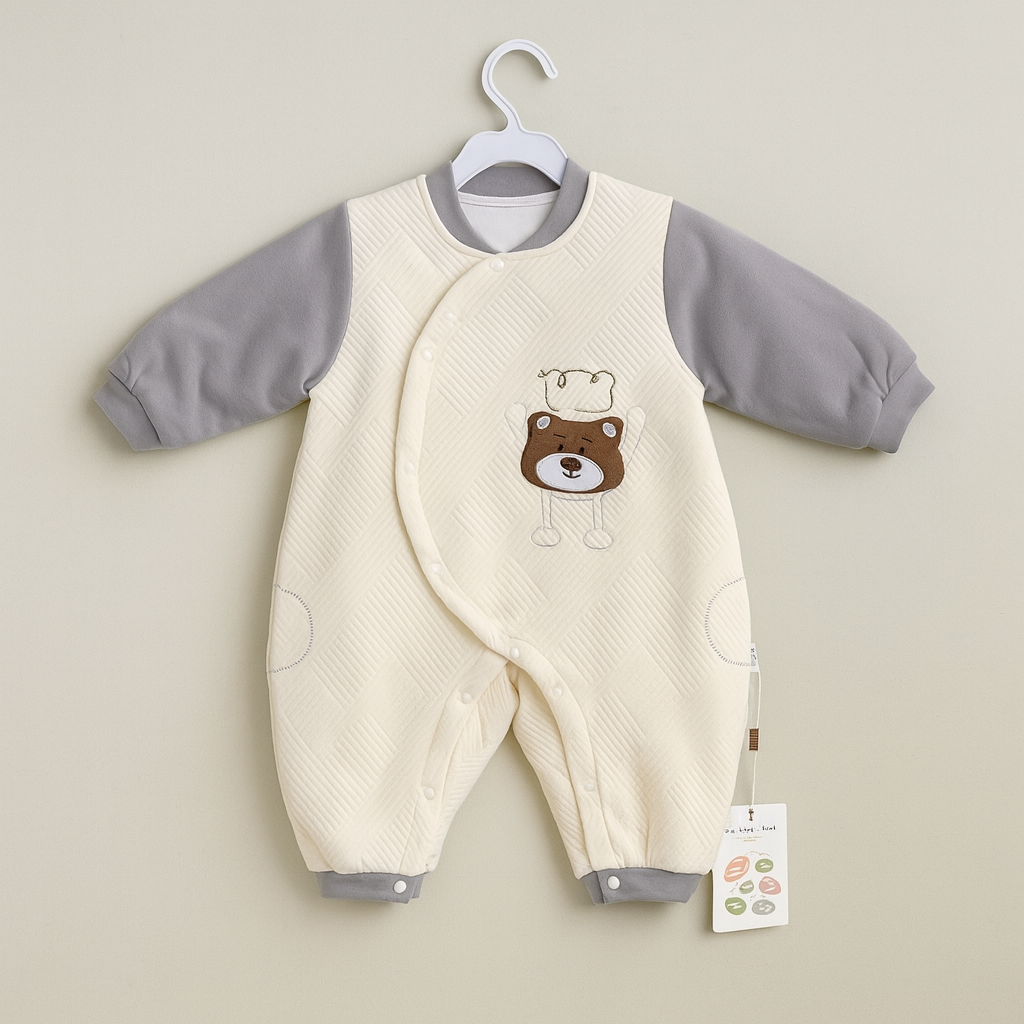 Baby Romper for Winter | Grey - Cream | Quilted Romper | Imported