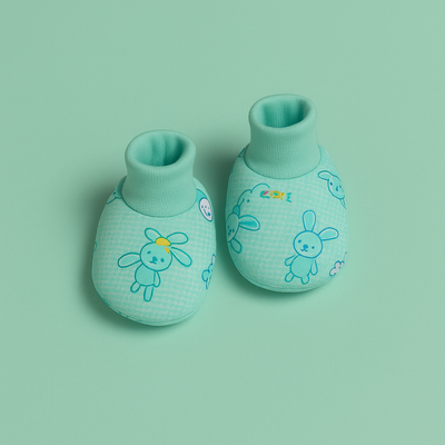 Infant Baby Booties Pack of 3 Stripes, Green Rabbit and Orange Car | Imported