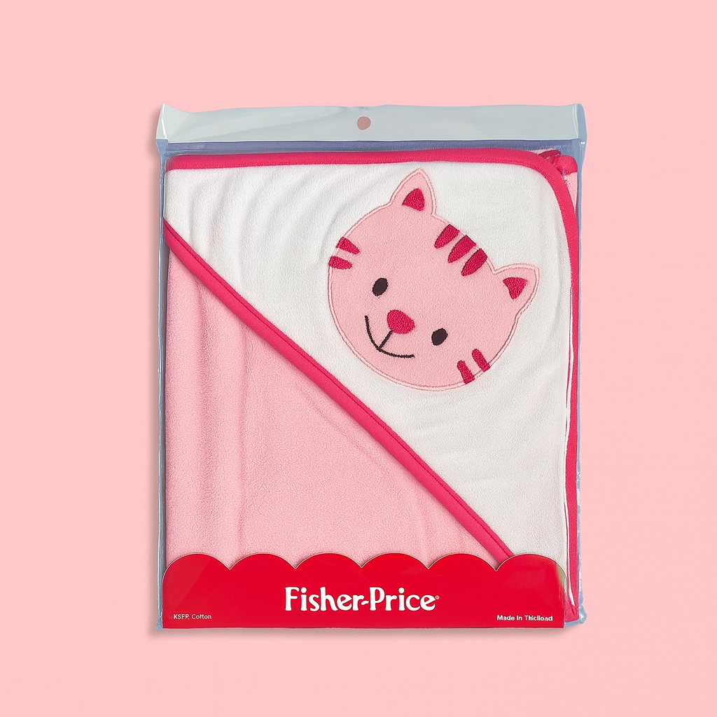 Soft Hooded Bath Towel for Baby | New Born Baby Towel | Pink cat | Imported