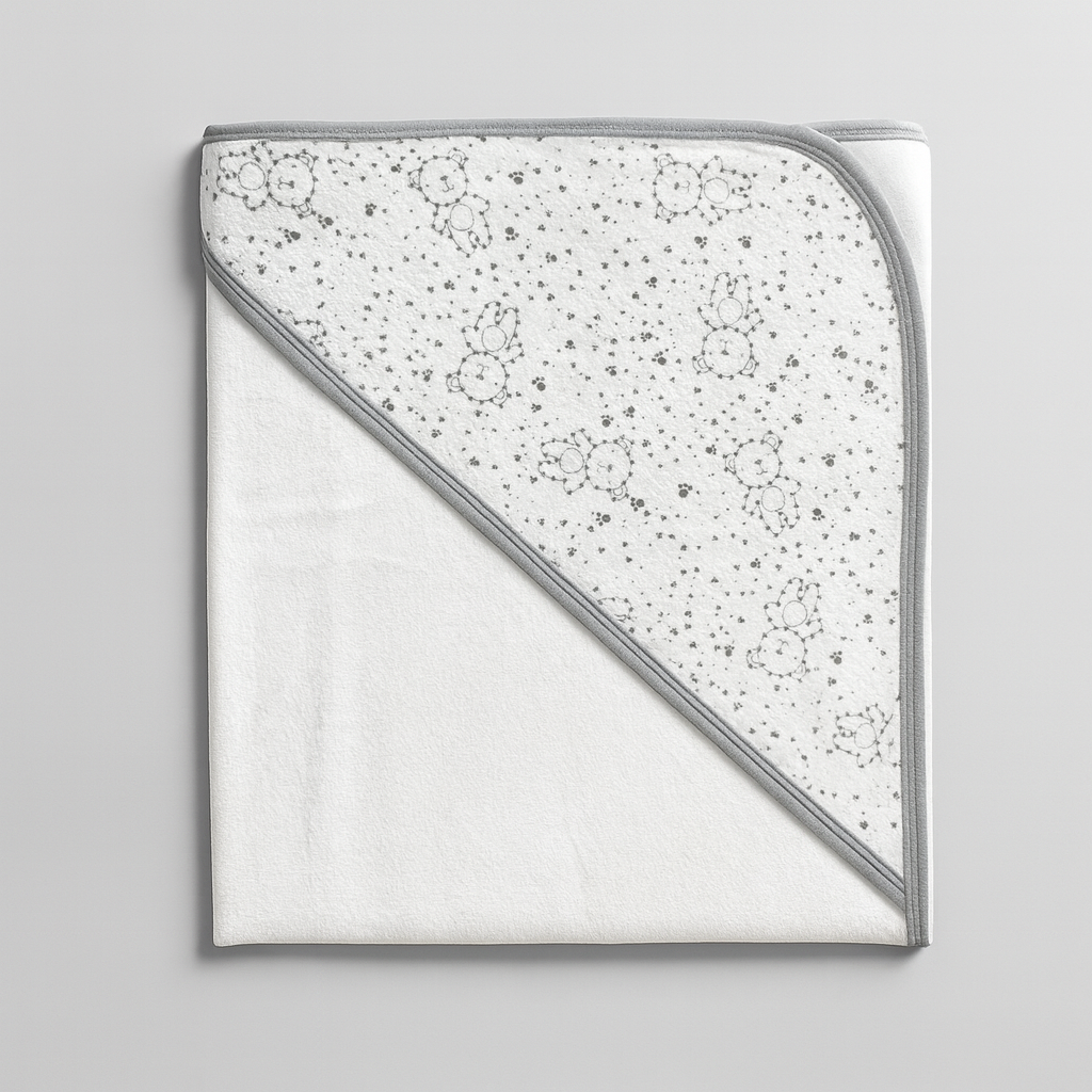 Hooded Bath Towel for Baby | New Born Baby Towel |Grey White | Imported