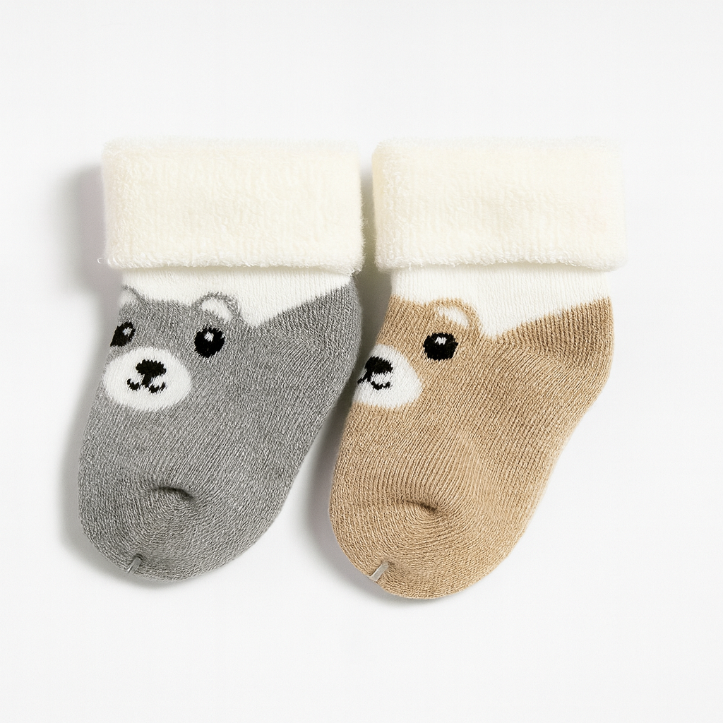 Set of 2 Baby Socks | Standard Size 0-1 Year | Grey | Light Brown  | Imported