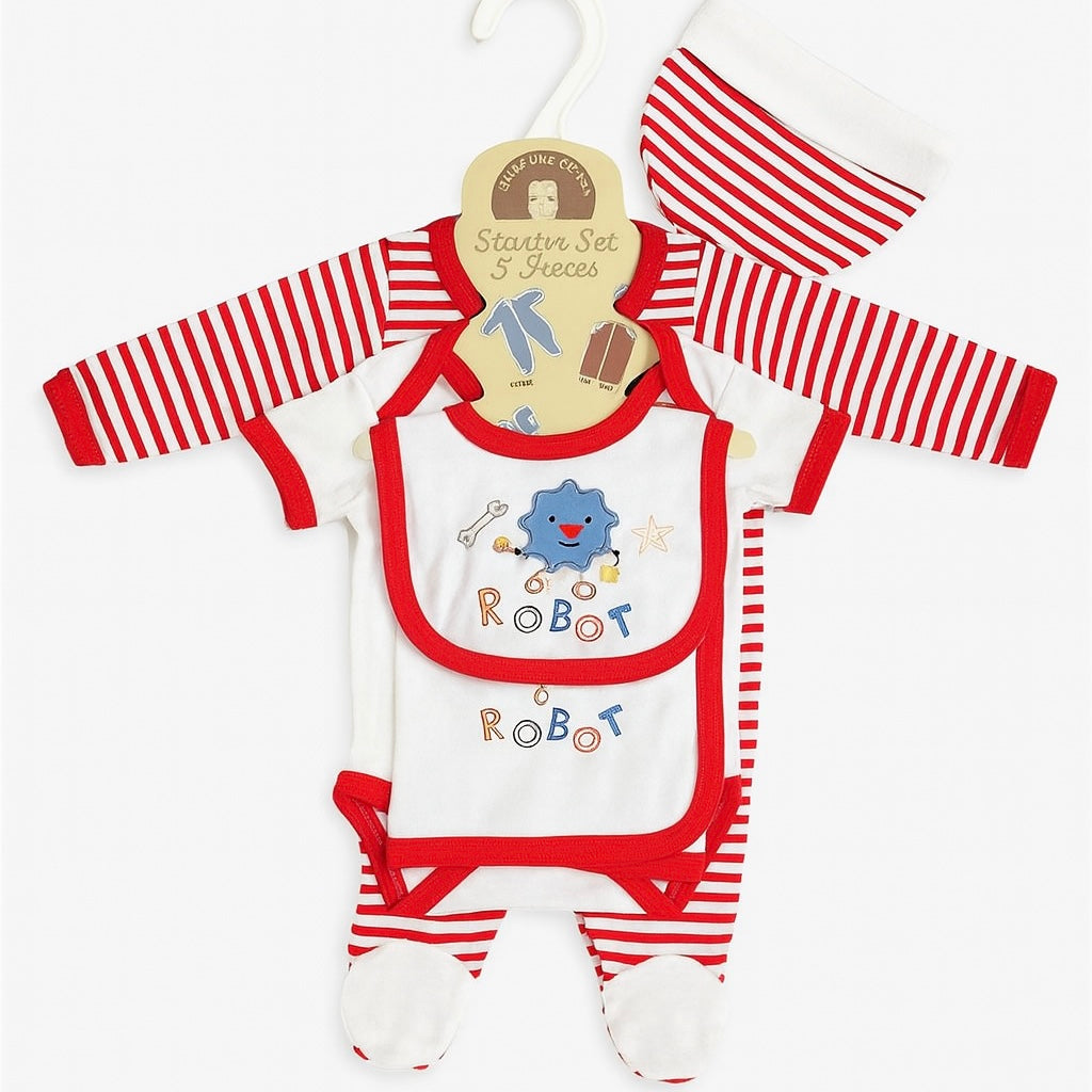 Starter Set for Baby– 5 Piece Red White | Baby Girl and Boy| Gift Set for Baby