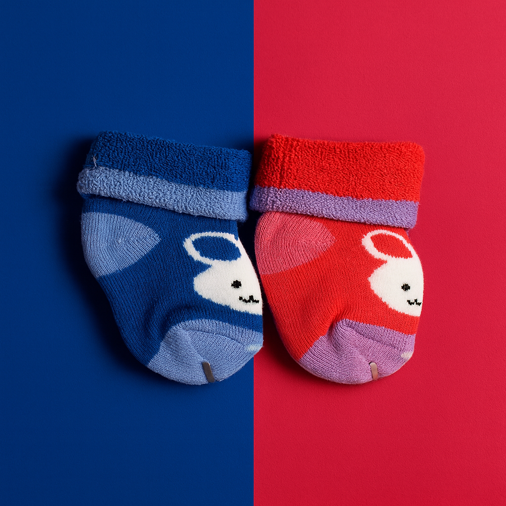 Set of 2 Baby Socks | Standard Size 0-1 Year | Blue | Red | Rabbit | Imported